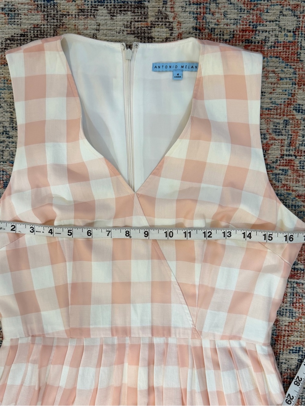 Antonio Melani Pink White GINGHAM Dress Sundress Midi A-Line Dress Summer 4 S - Picture 8 of 11